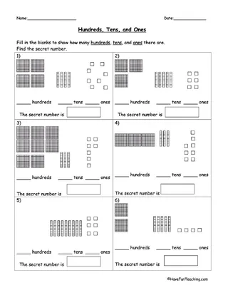 Base Ten Blocks Worksheets – Place Value Practice – sample page 3