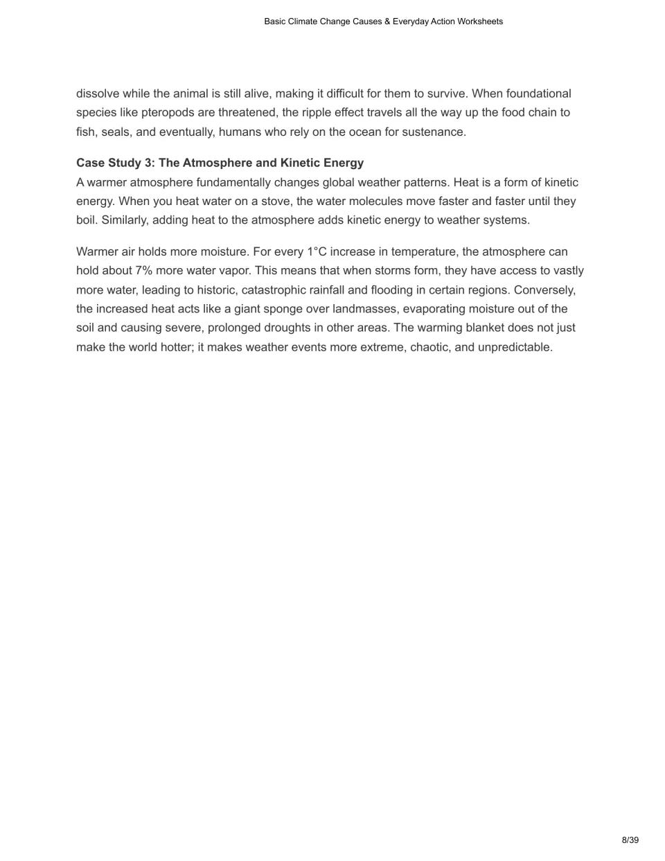 Chapter 3 continues ocean food chain effects and explains how warming affects rainfall and drought.