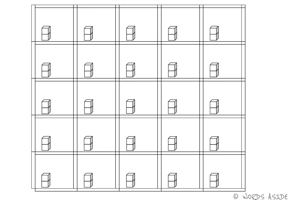 Quantity 2 math manipulative cards: 25 identical cards, each showing a stack of two cubes for counting