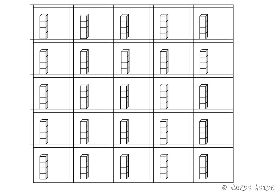 Quantity 4 math manipulative cards: 25 identical cards, each showing a stack of four cubes for counting