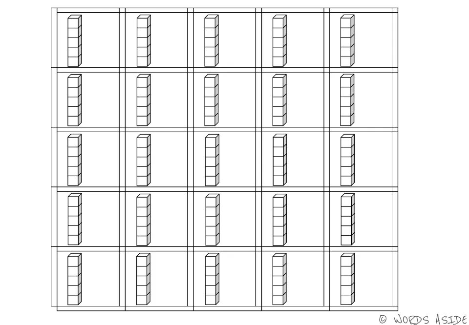 Quantity 5 math manipulative cards: 25 identical cards, each showing a stack of five cubes for counting