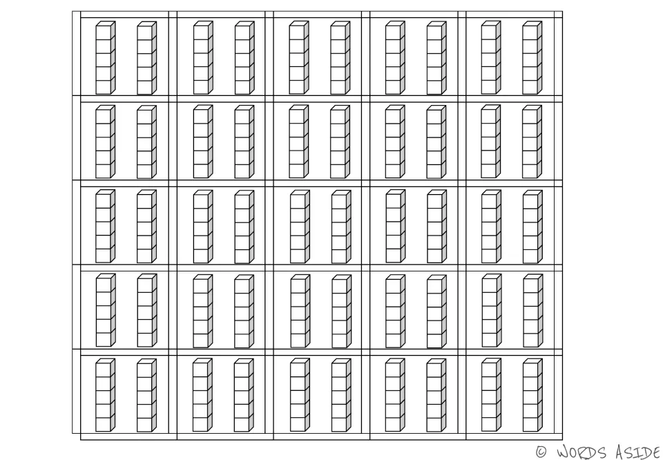 Quantity 10 math manipulative cards: 25 identical cards, each showing two stacks of five cubes for counting