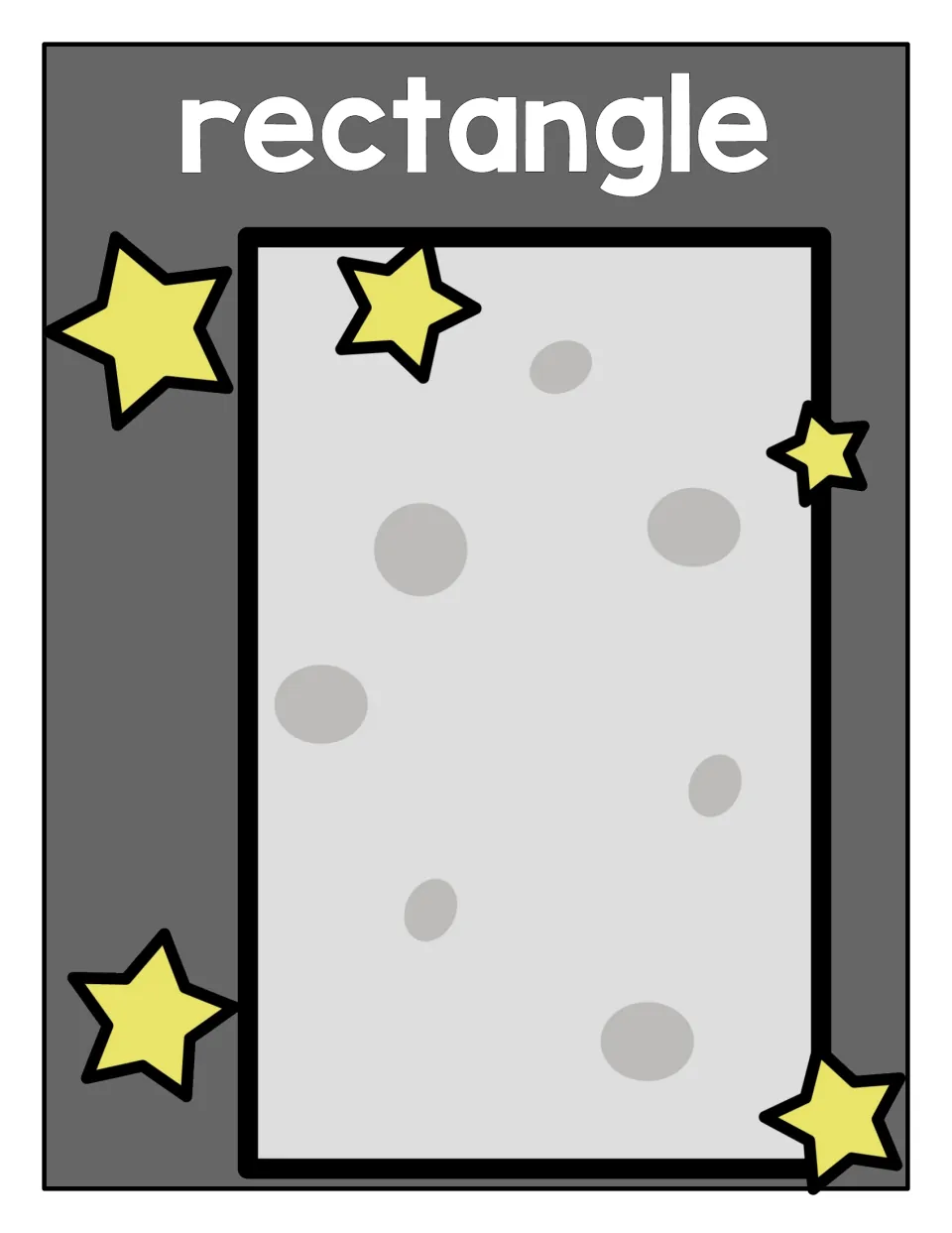 Rectangle sorting mat: a tall cratered moon-gray rectangle with stars around it, where students place rectangle shapes