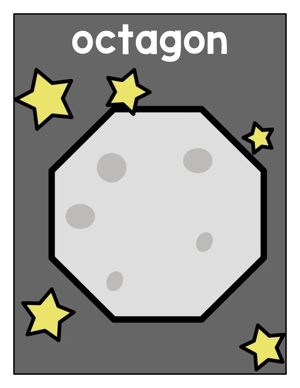 Octagon sorting mat: an eight-sided cratered moon-gray octagon labeled octagon, a target spot for sorting octagon pieces