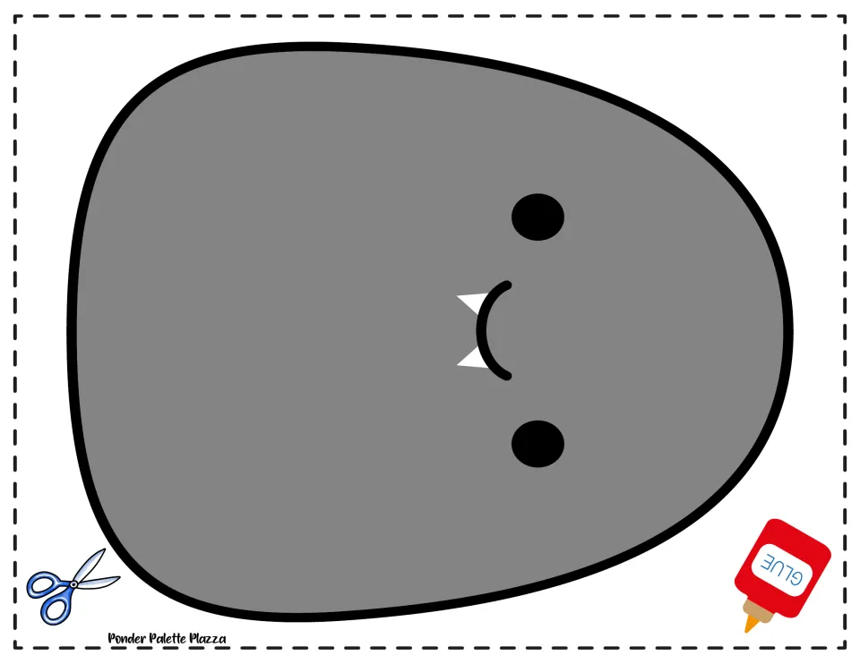 Bat body cut-out piece: a large gray head-and-body shape with two eyes and a fanged smile for students to cut out