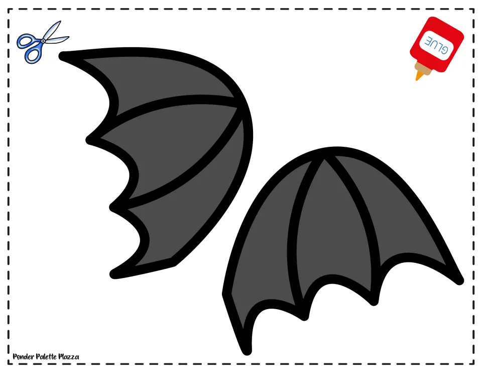 Bat wing cut-out pieces: two dark gray scalloped wings with ribbing for students to cut out and glue beside the body