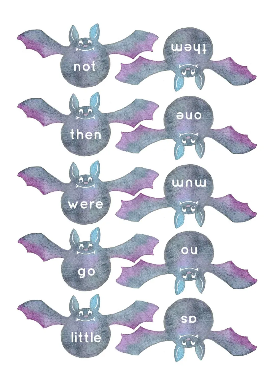 High-frequency word flashcards 41–50: not, then, were, go, little, as, no, mum, one and them