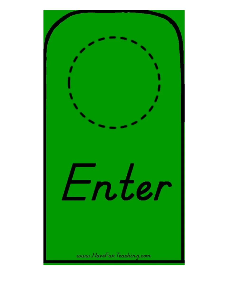 Green Enter side of the double-sided bathroom door sign, with a center circle to cut out for hanging.