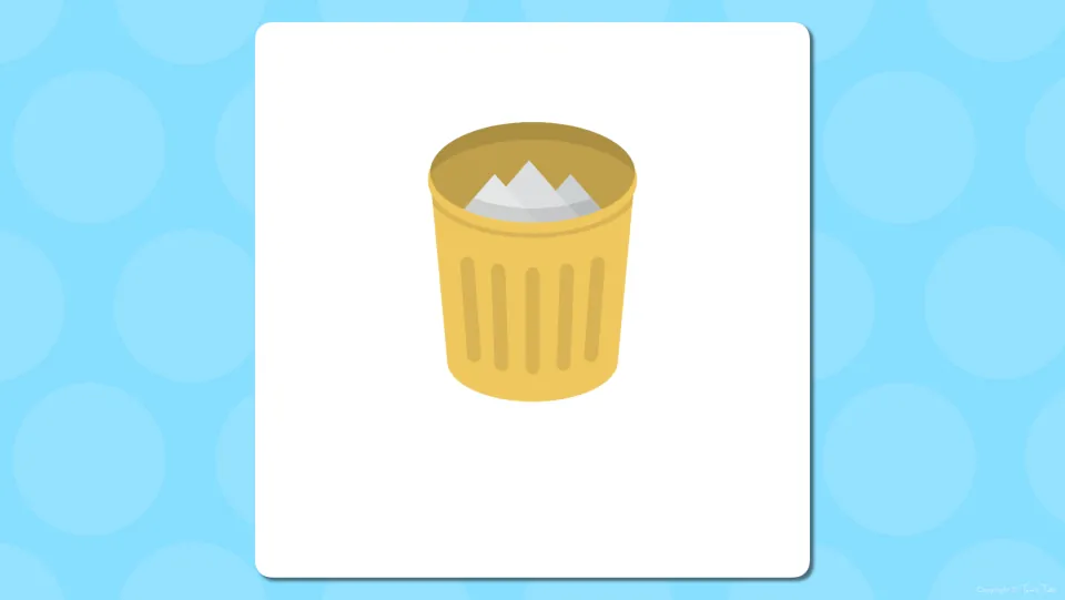 Bathroom vocabulary presentation slide showing a trash bin before its vocabulary label is revealed
