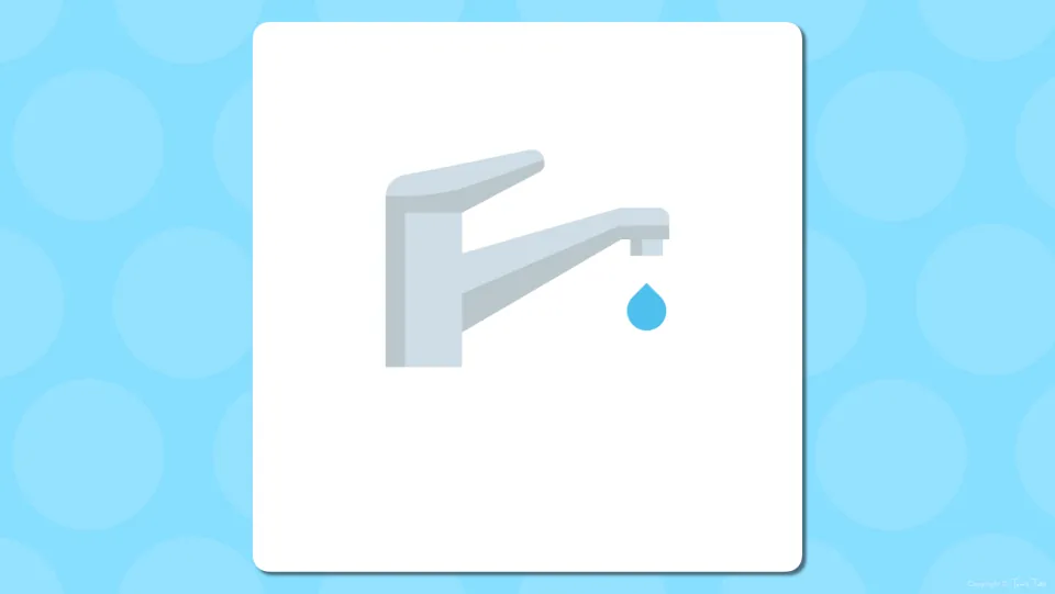 Bathroom vocabulary presentation slide showing a faucet with a water drop before its label is revealed