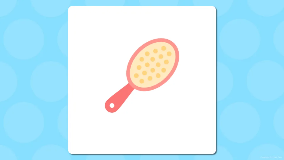 Bathroom vocabulary presentation slide introducing a hairbrush through an illustration without a word label