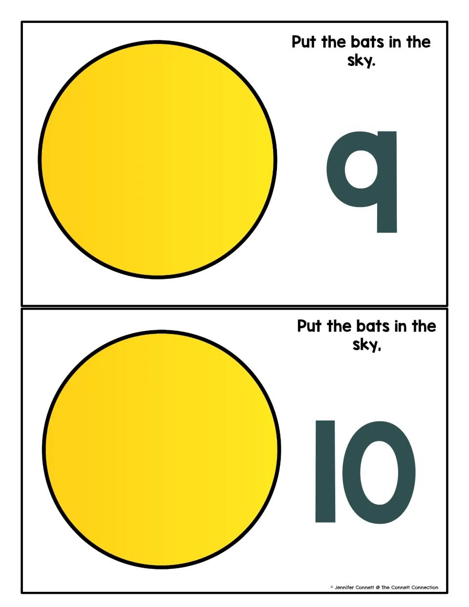 Numbers 9 and 10: final pair of bat mats with a yellow circle and the numeral 9 or 10 for counting bats into the sky