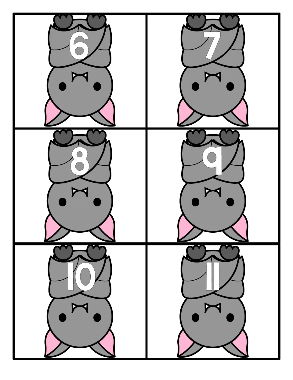 Numeral cards 6 to 11: hanging bat cards for naming and ordering numbers six through eleven in sequence