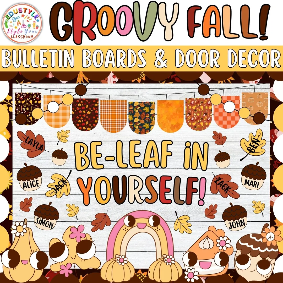 Be-leaf in Yourself: Retro Fall Bulletin Board or Door Decor Kit – cover