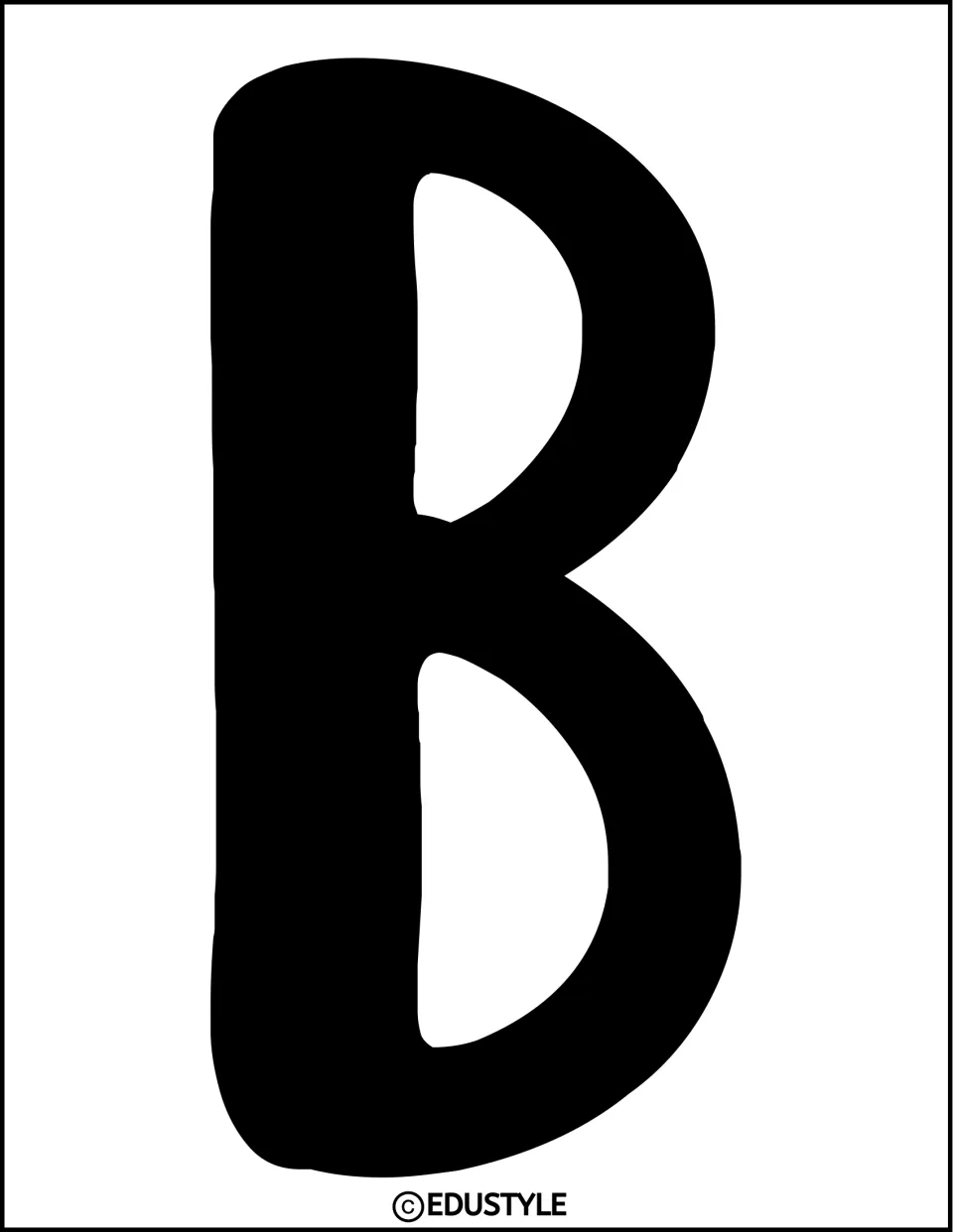 Letter B cut-out in solid black bubble lettering, the first letter of the Be-leaf in Yourself bulletin board title