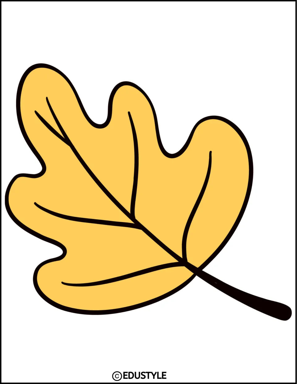 Large yellow oak leaf cutout facing the other way, stem pointing to the lower right, for mirrored placement
