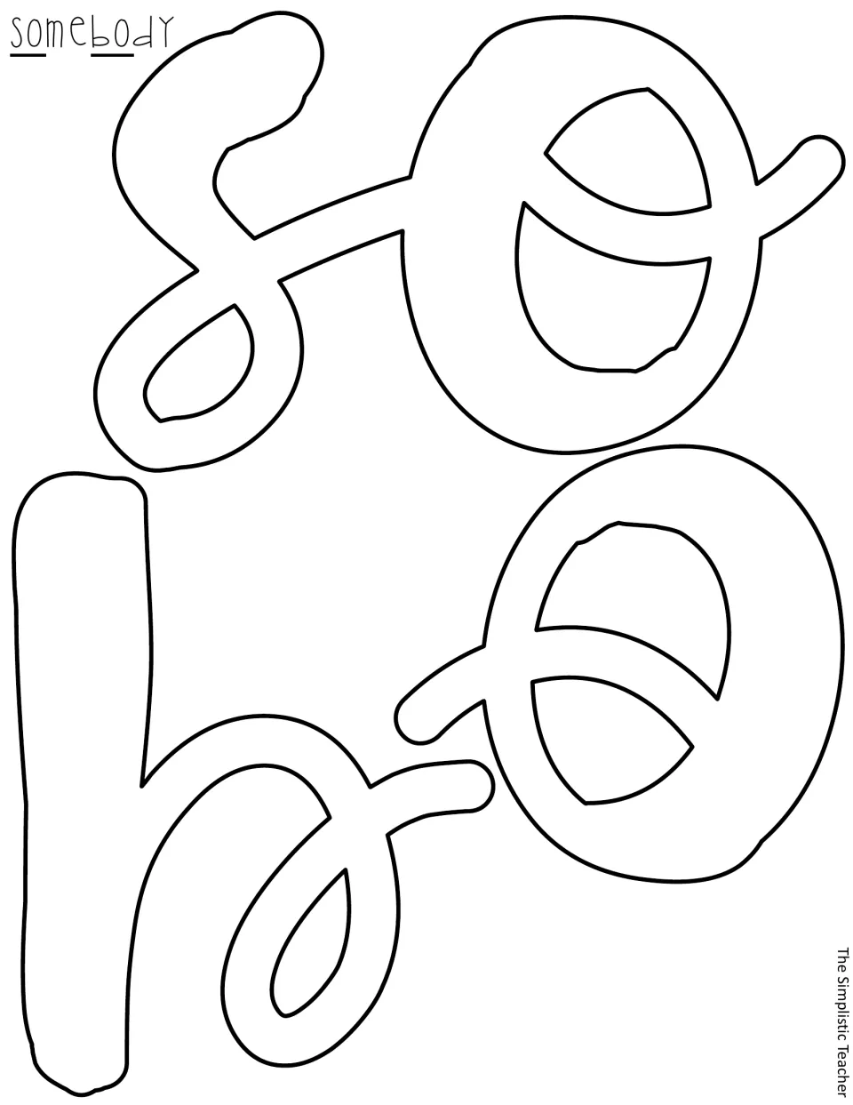 Outline cut-out piece with the script letters 's', 'o', 'b' and 'o' from the word 'somebody', printed sideways
