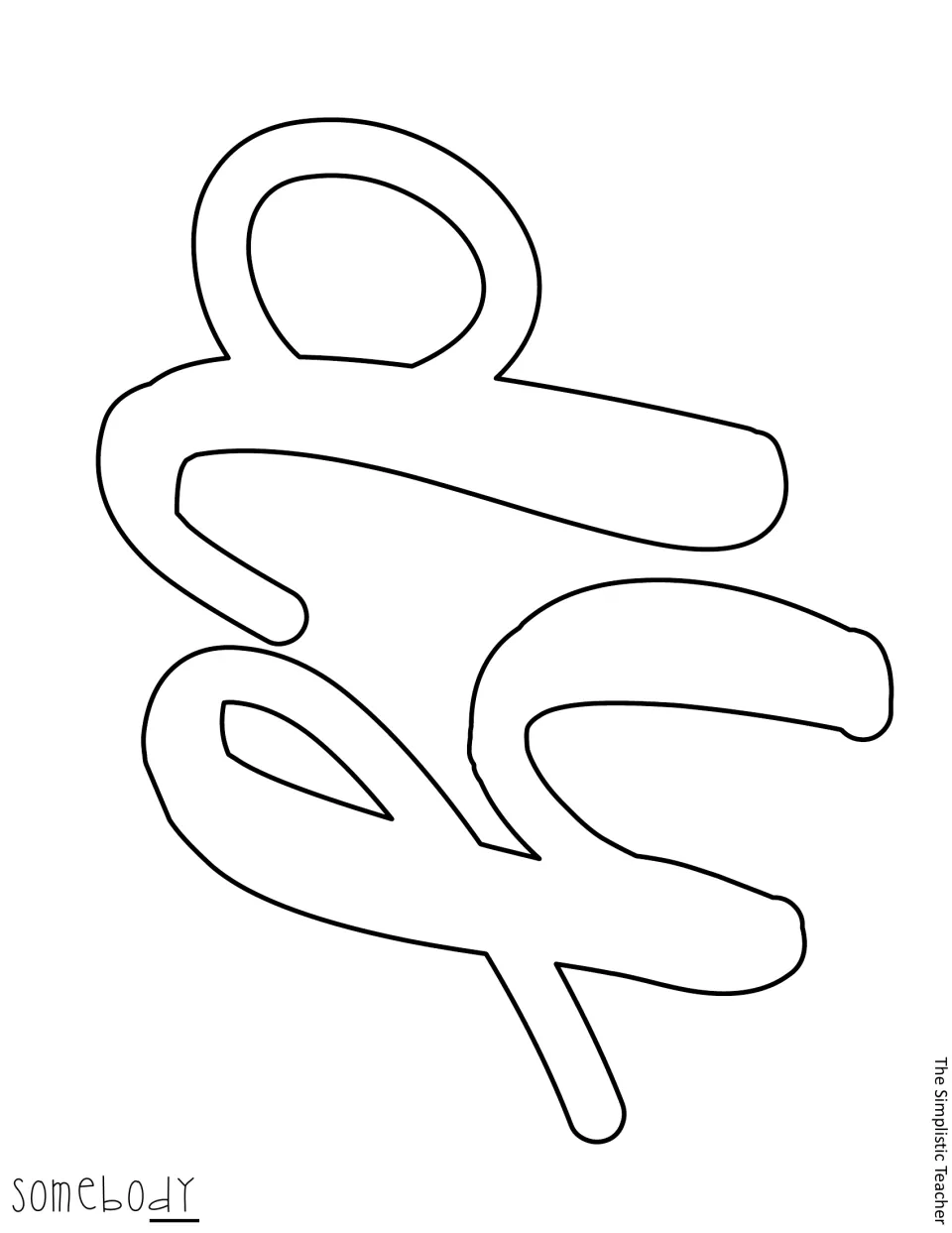 Outline cut-out piece with the final script letters 'dy' from the word 'somebody', printed sideways for cutting