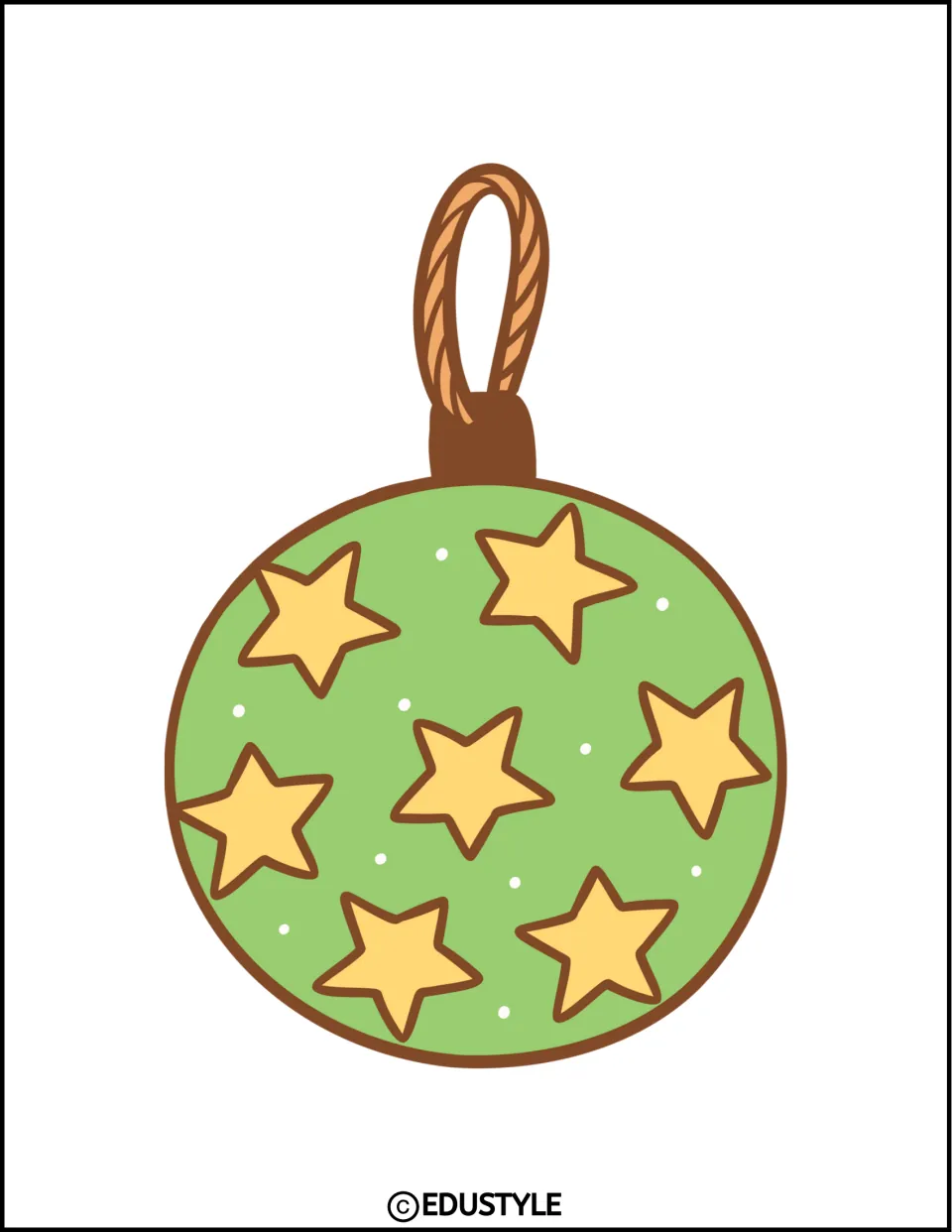 Small green ornament cutout with yellow stars and a rope loop for the Cowboy Christmas board or door decor