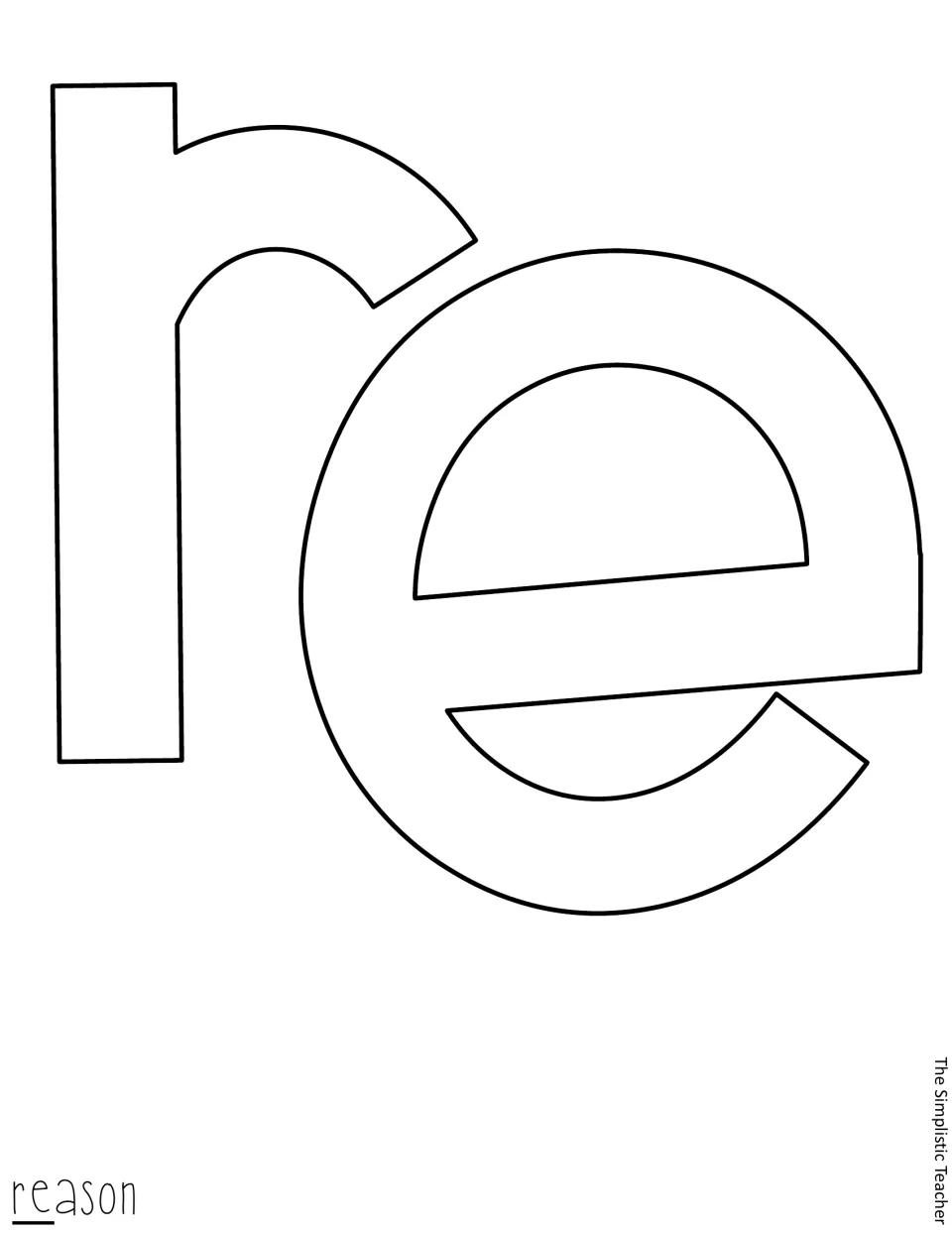Cut-out piece: outlined bold letters 're', the first part of the word reason, with the label underlining re