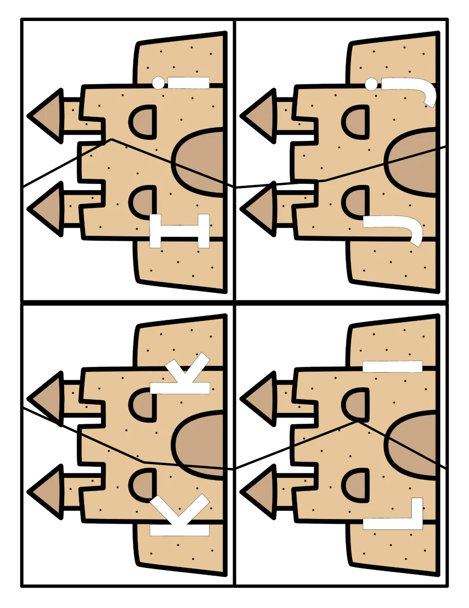 Letters I to L: two-piece sandcastle puzzles pairing I with i, J with j, K with k and L with l for letter matching