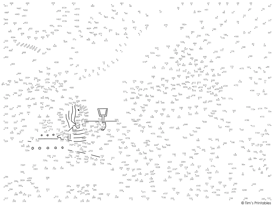 Second copy of the beach dot puzzle: students trace from dot 1 onward in number order around a partly drawn girl