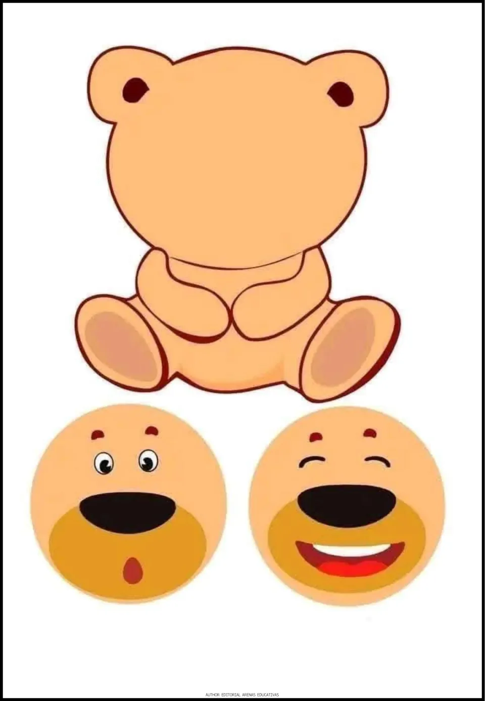 Bear emotions sheet with a blank-faced bear and two separate faces showing surprise and a broad smile