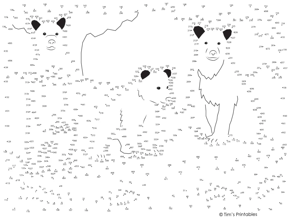 Bear dot-to-dot: students join numbered dots from 1 to 573 in order to reveal three bears in a grassy outdoor scene