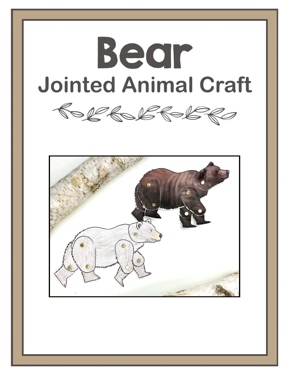 Bear Jointed Animal Craft cover showing assembled color and hand-colored bears with movable brad joints