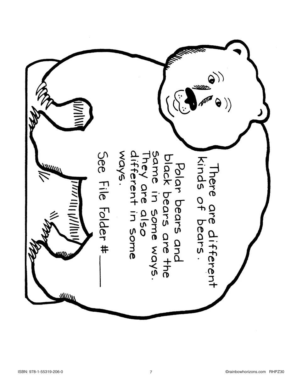 Bear-shaped task card: 'There are different kinds of bears,' on how polar and black bears are alike and different