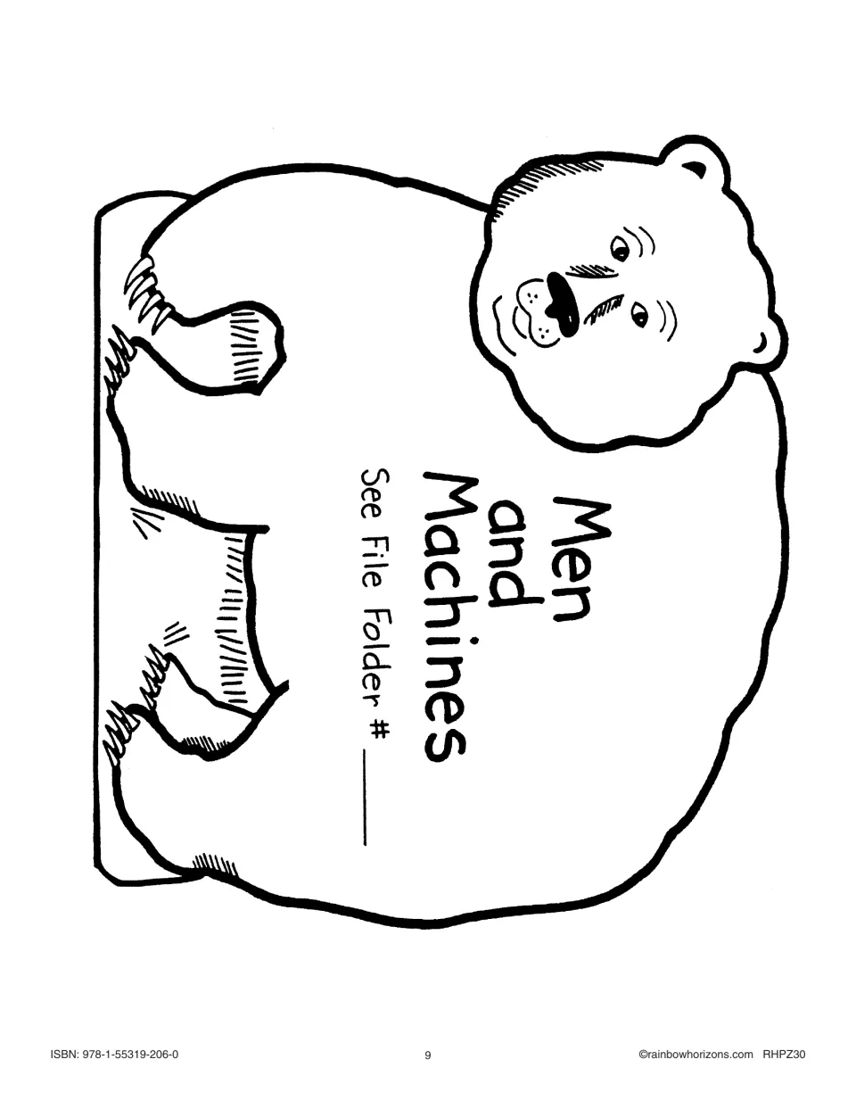 Bear-shaped title card reading 'Men and Machines' with a See File Folder # blank, for the story activity