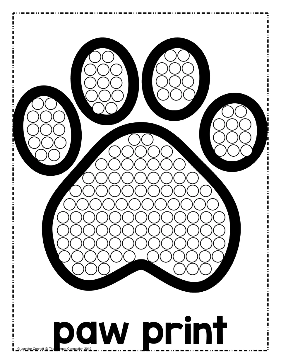 Paw print dot painting: students dot every circle in the four toe pads and main pad of a bear paw print