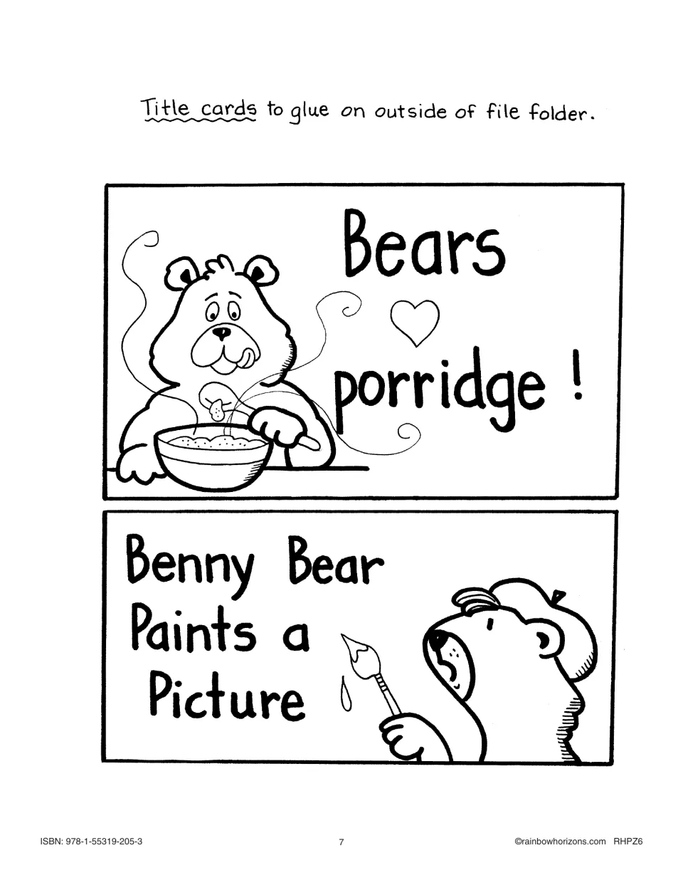 Folder title cards 'Bears ♥ porridge!' and 'Benny Bear Paints a Picture', each with a bear picture