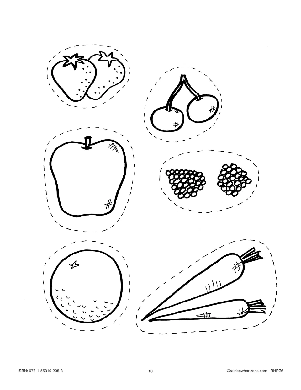 More food cut-outs for the painting folder: strawberries, cherries, apple, berries, orange and carrots