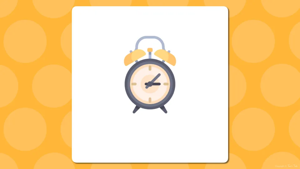 Bedroom vocabulary presentation slide showing an alarm clock without its word label, before the labeled slide
