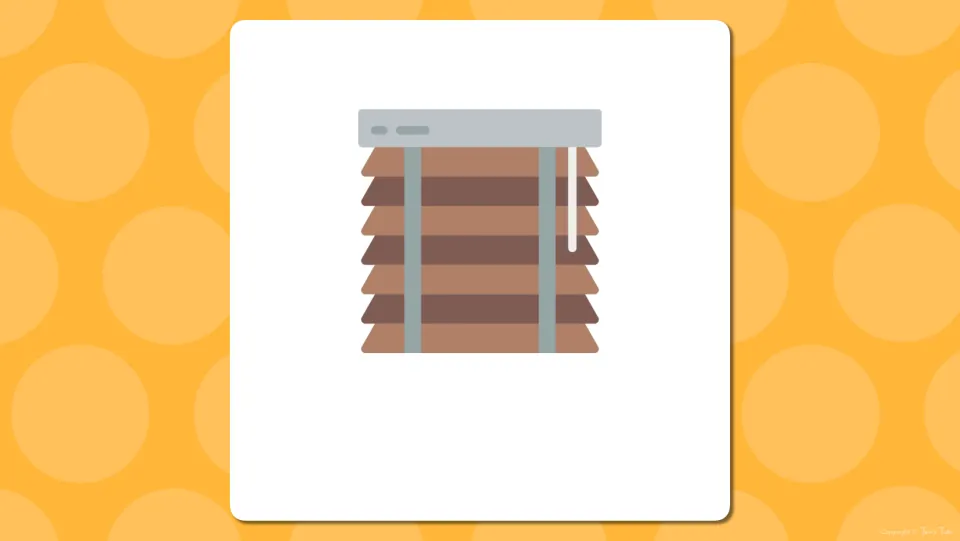 Bedroom vocabulary presentation slide showing window blinds without a word label, before the labeled slide