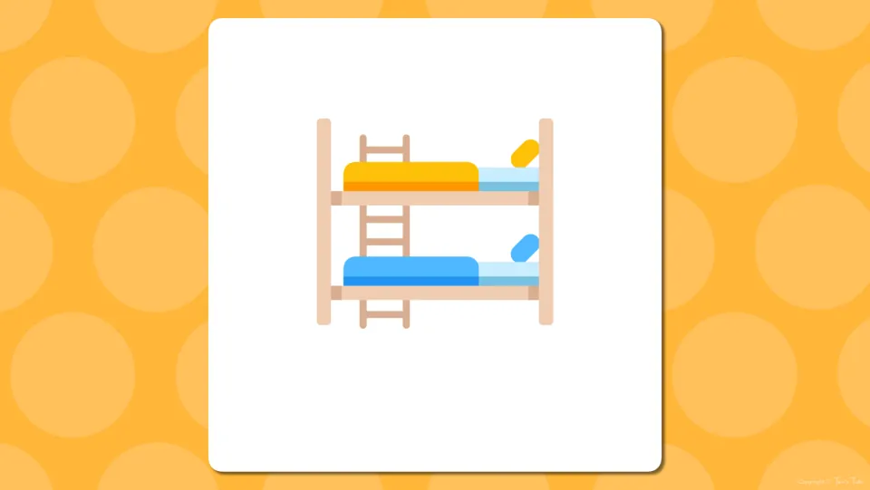 Bedroom vocabulary presentation slide showing bunk beds and a ladder without an accompanying word label