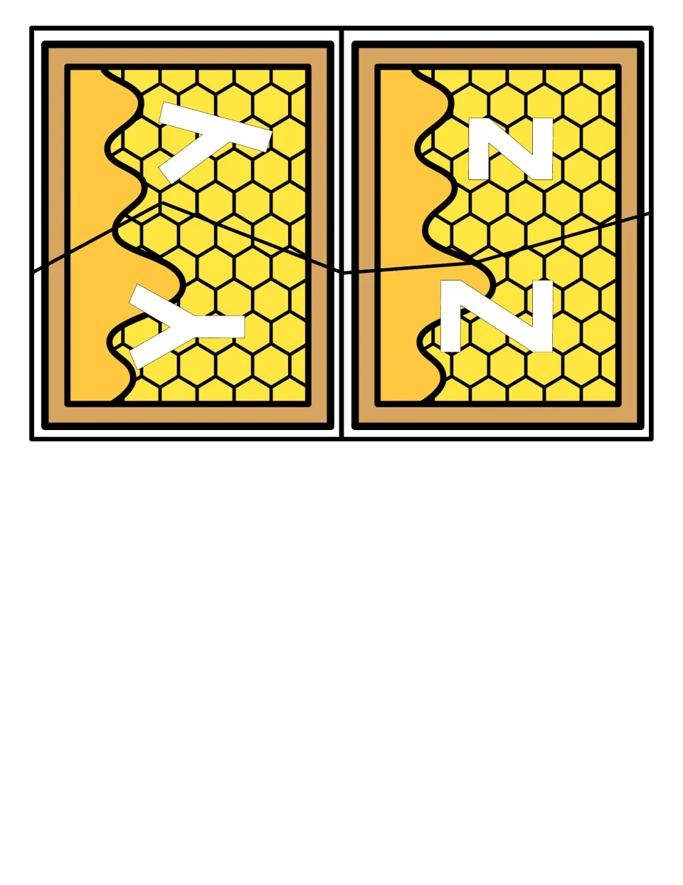 Letters Y and Z puzzles: two final honeycomb cards, each cut so uppercase Y and Z join their lowercase y and z halves
