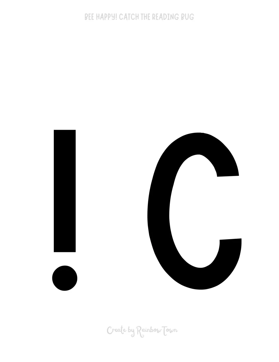 Bulletin board lettering sheet 5: black exclamation mark and C cutouts to follow HAPPY and begin CATCH.