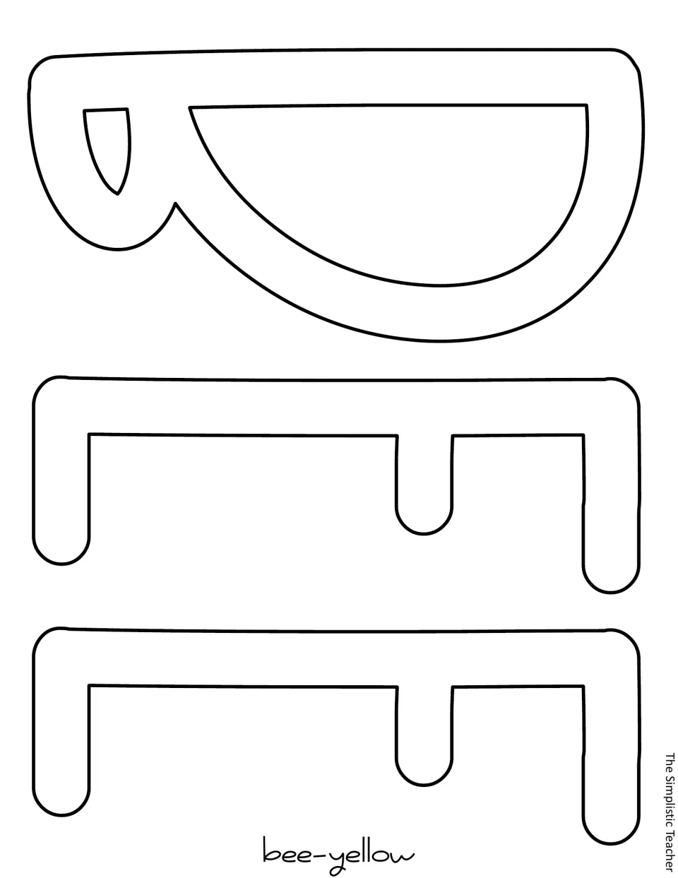 Outline letters B, E, and E to cut out for “BEE” in the spring kindness display, labeled “bee-yellow”