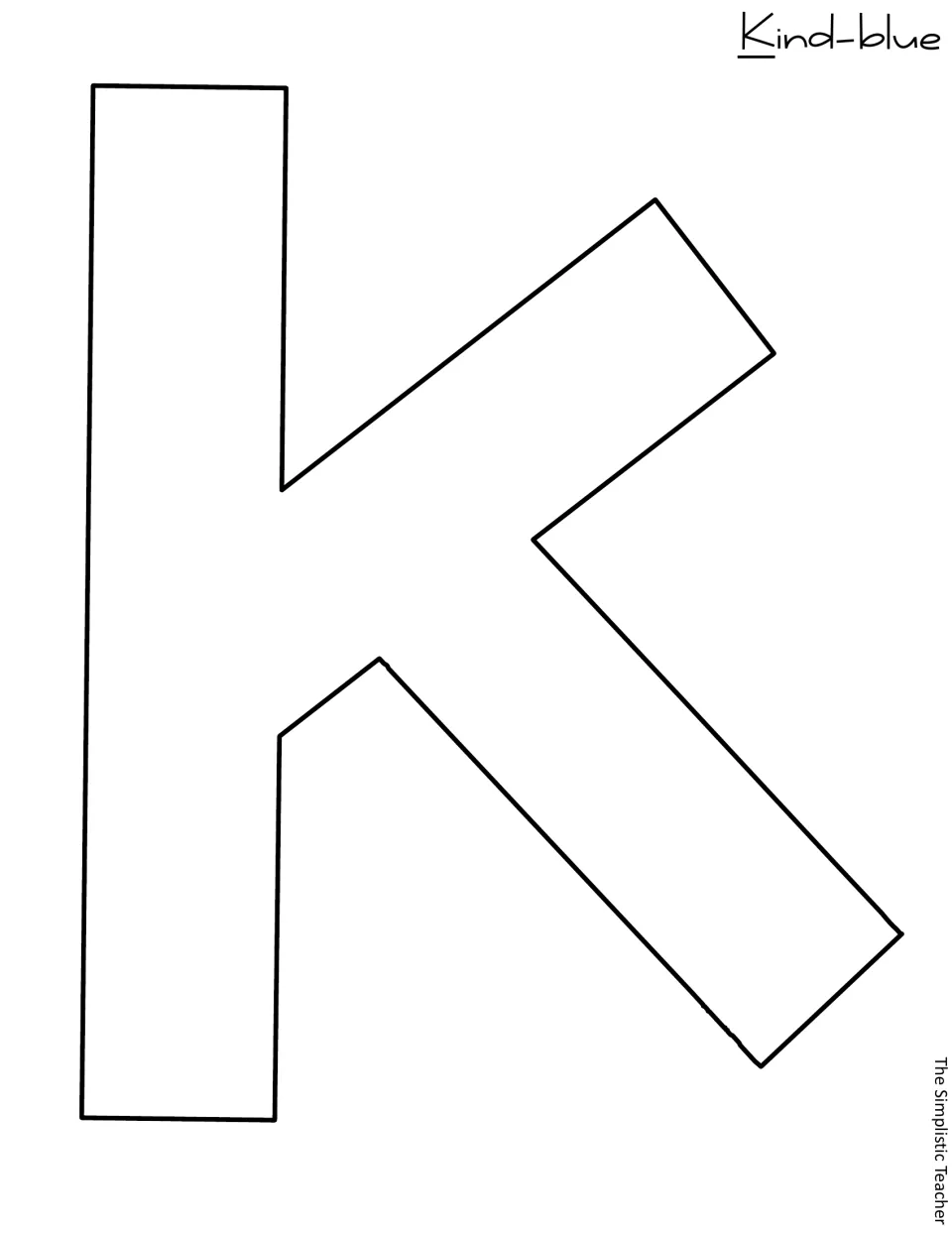 Outline lowercase k to cut out for the word “kind” in the spring kindness display, labeled “Kind-blue”