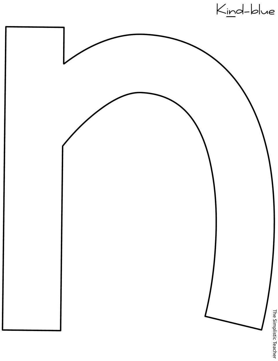 Outline lowercase n to cut out for the word “kind” in the spring kindness display, labeled “Kind-blue”