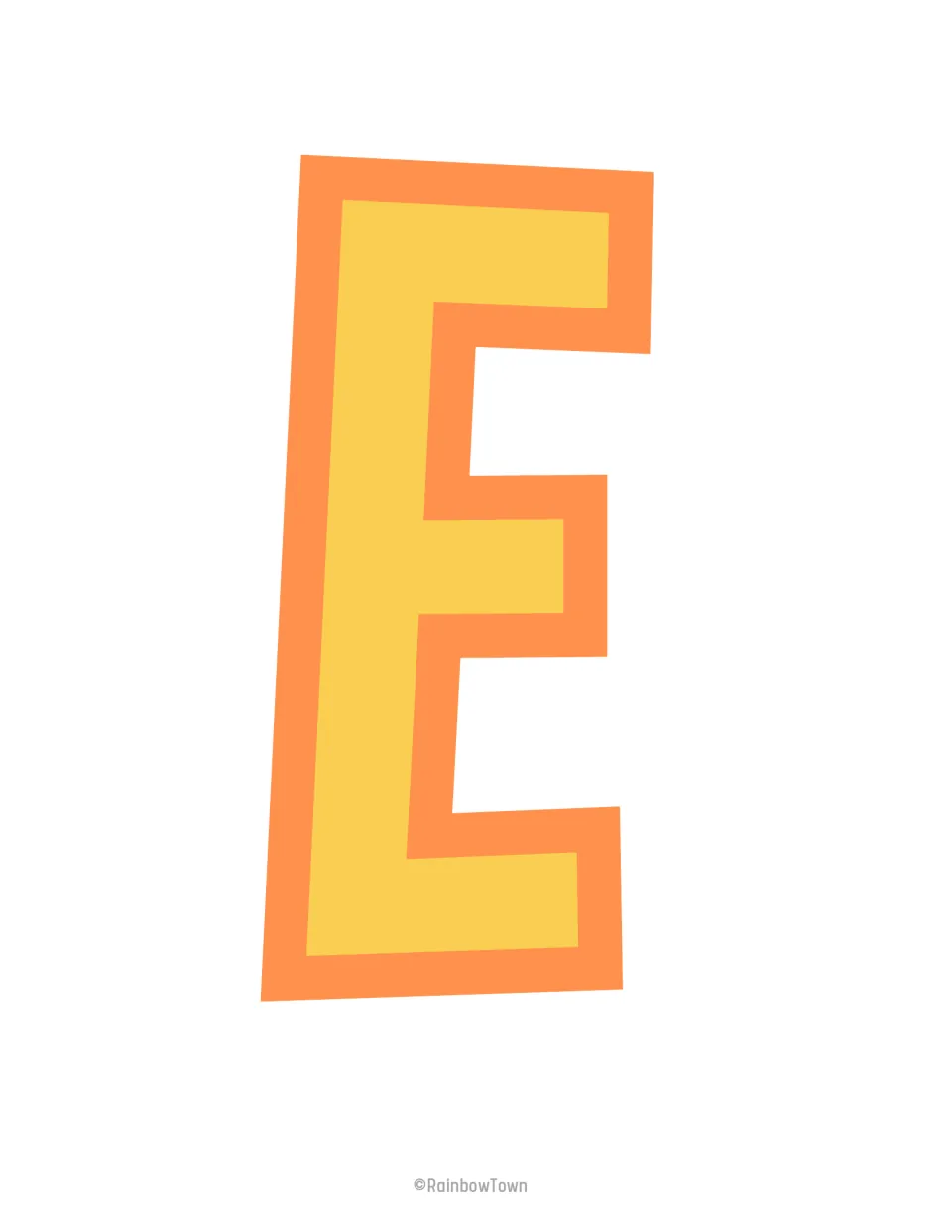 Yellow E cut-out: a full-page E outlined in orange, the first of two matching vowels that spell "Bee" on the board