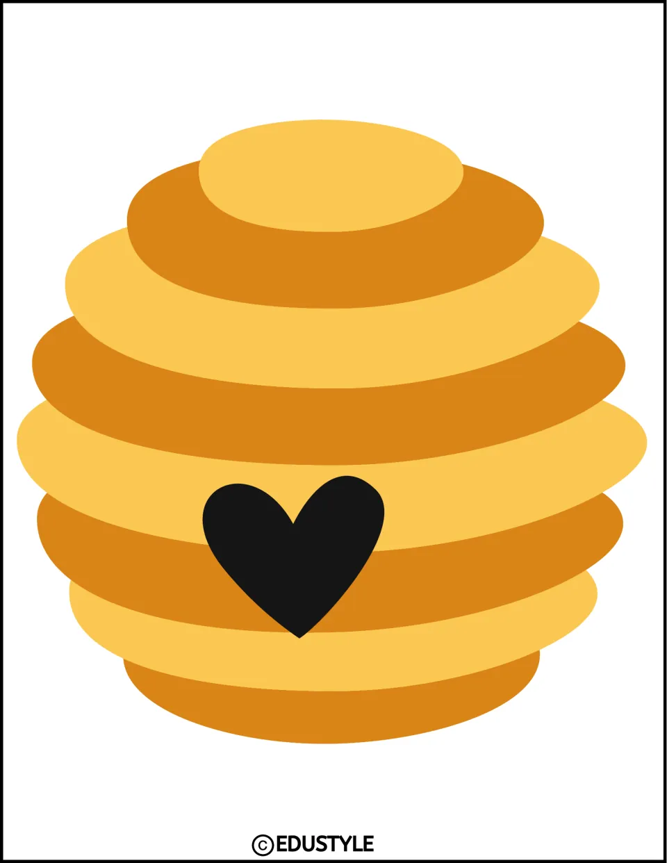Complete yellow and orange beehive accent with a black heart for the Valentine's Day classroom display