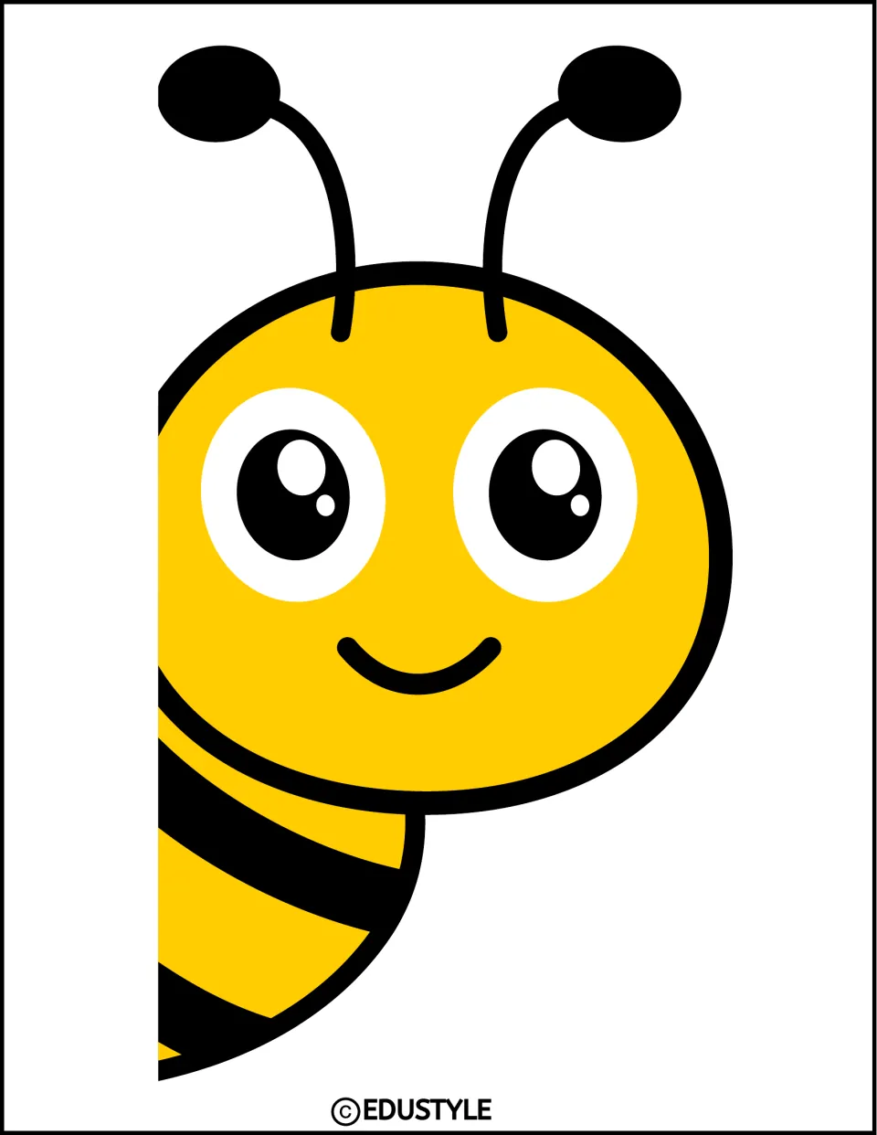 Enlarged bee accent section showing the smiling head and antennae for the Valentine's Day classroom display