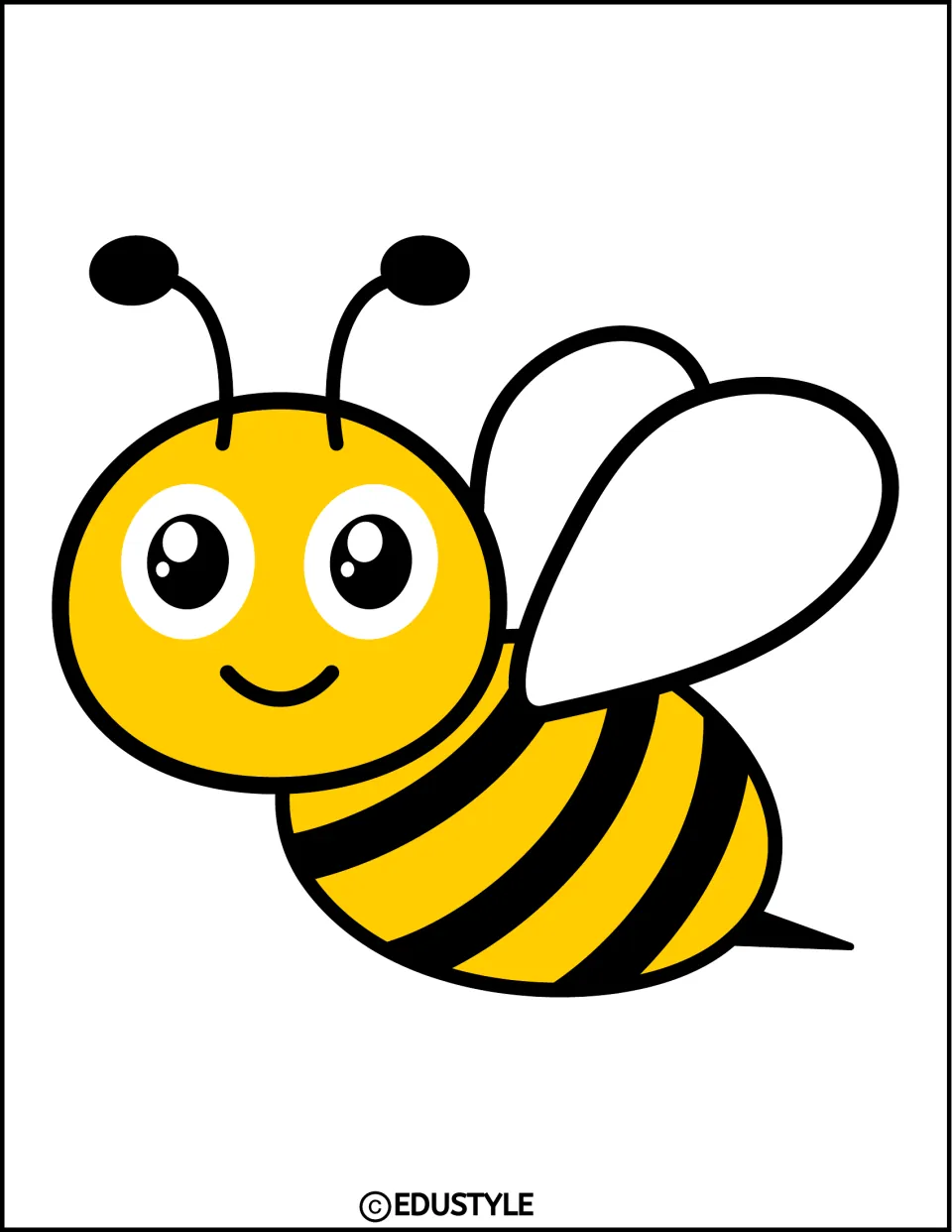 Complete left-facing yellow and black bee accent with white wings for the Valentine's Day classroom display