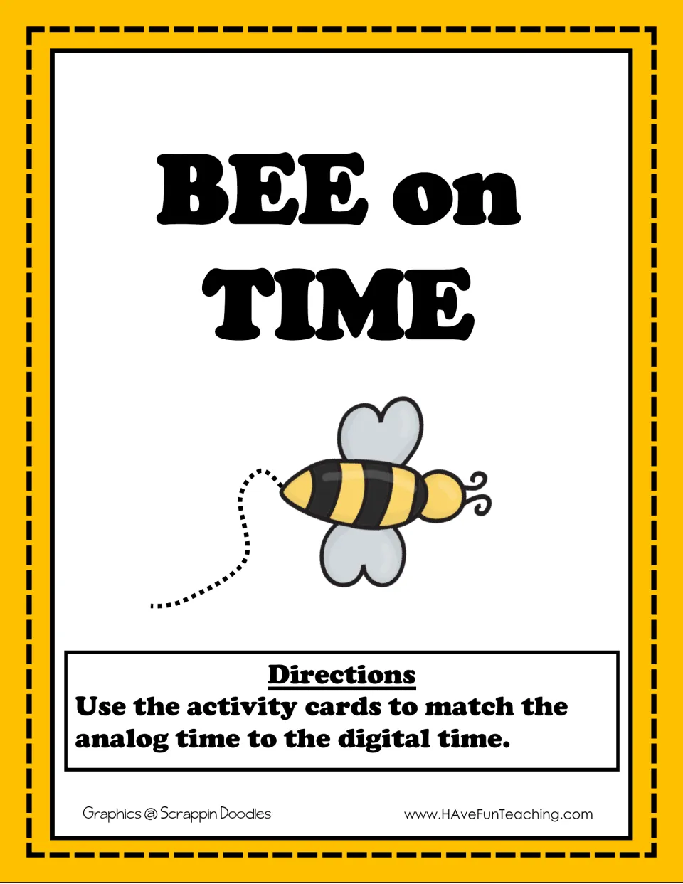 Bee on Time cover with a bee and directions: use the activity cards to match each analog clock time to the digital time