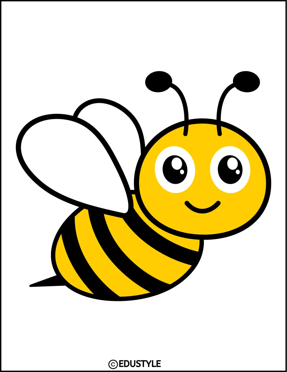 Complete bee accent facing right, with a smiling face, striped body, and wings for the classroom display kit