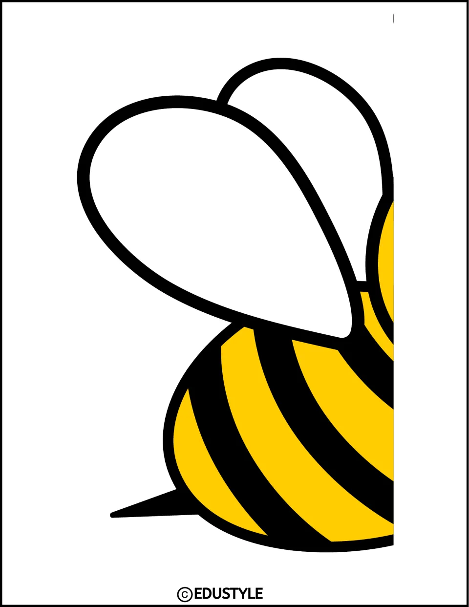 Enlarged right-facing bee's rear section, including wings, striped body, and stinger, for the display kit