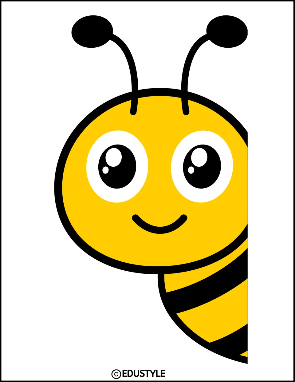 Enlarged left-facing bee's head section, including antennae and part of its body, for the display kit